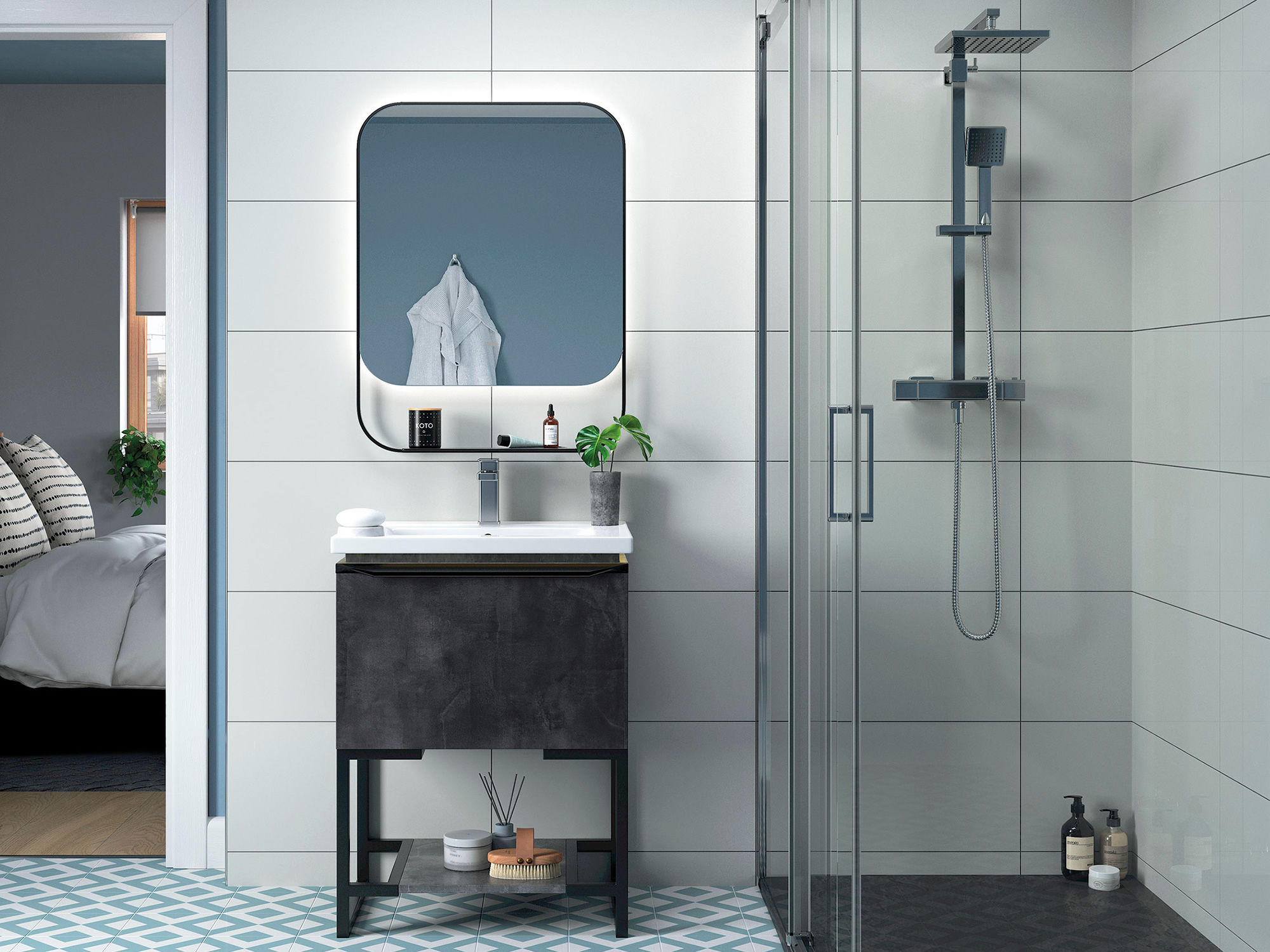 Framework Grey Metal Bathroom