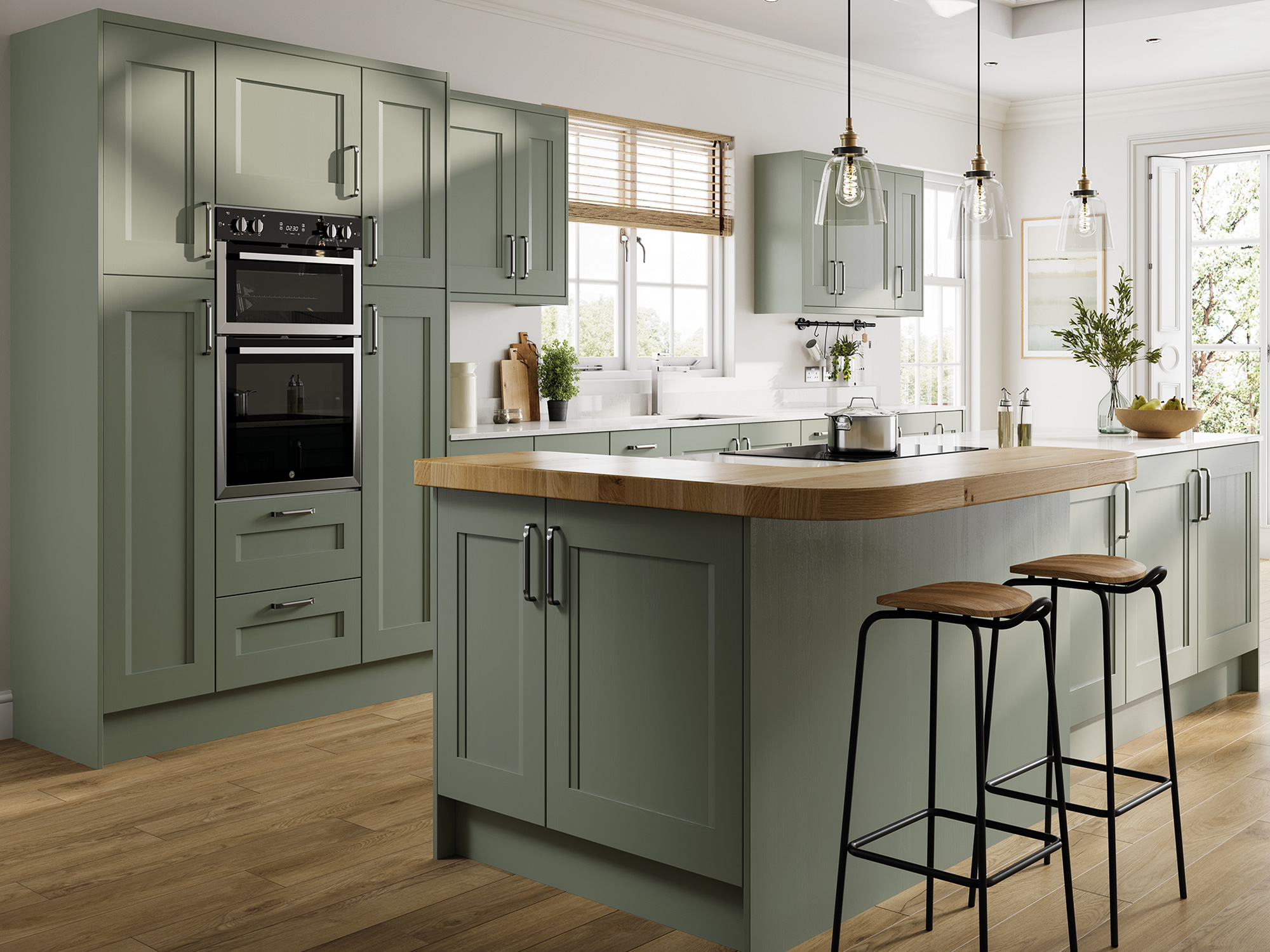 Grantham Chalkstone+Fir Green Kitchen