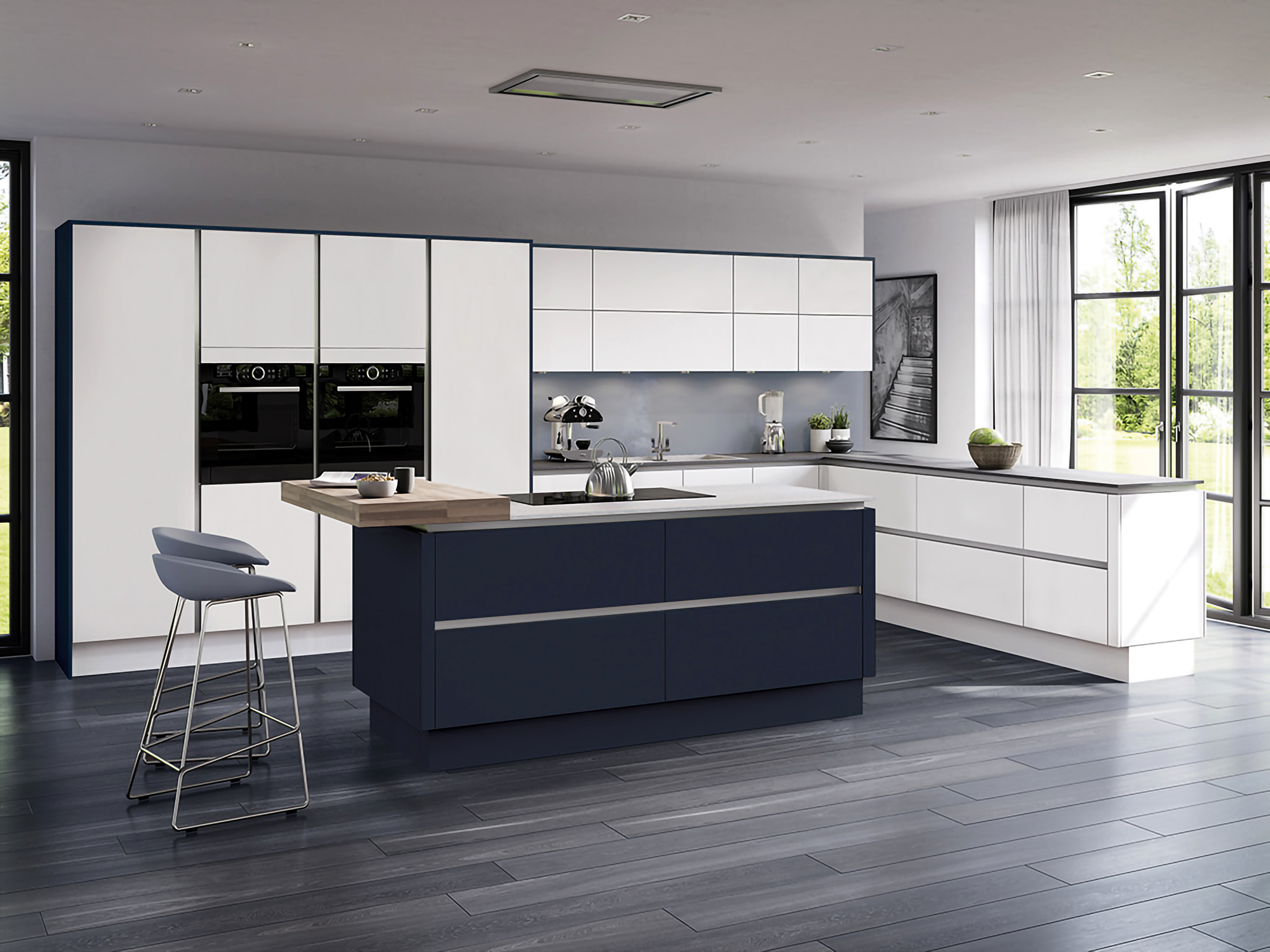 Moderna Matt White+Indigo Kitchen